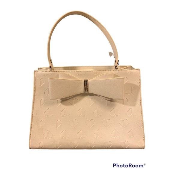 Betsey Johnson Handbags - Betsey Johnson Handbag Solid White Structured Satchel Bow Floral Lining